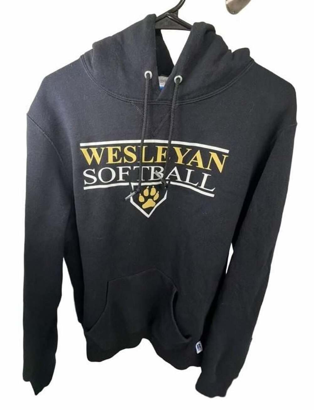 Russell Athletic Wesleyan College Softball Hoodie Men’s M Black Wolves Vintage